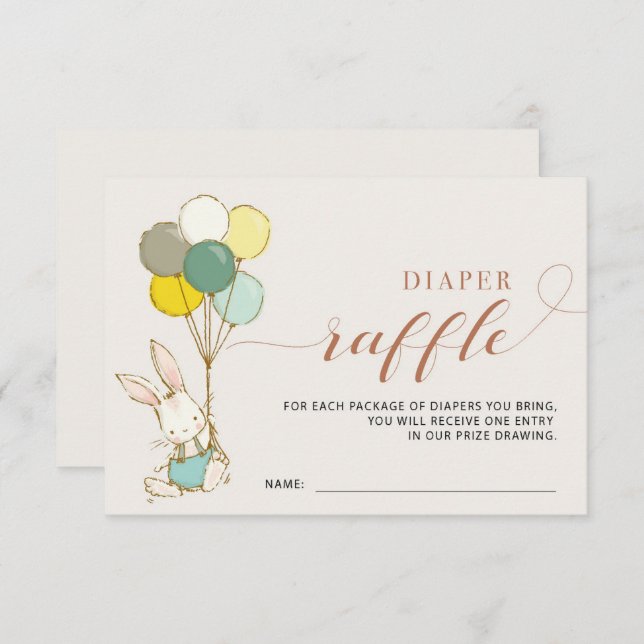 Cartão Raffle para Fralda de Bunny Balloons (Frente/Verso)