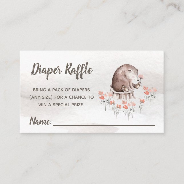 Cartão Raffle para Fralda de Woodland Chá de frald (Frente)