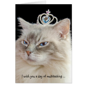 Cartão Ragdoll Cat de Aniversário com Coroa