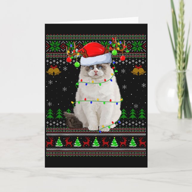 Cartão Ragdoll Cat Ugly Christmas Sweaters Holiday Santa  (Frente)