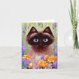 Cartão Ragdoll Siamês Flores de Gato Burmanês Rosas Art