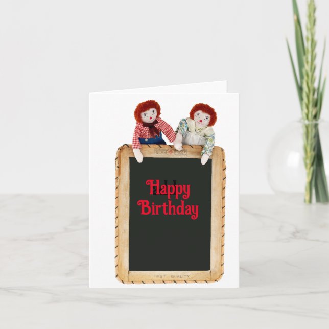 Cartão Raggedy Ann & Andy Card no quadro de chalkboard pe (Frente)