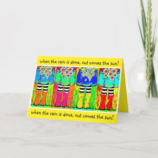 Cartão Rain and Sun Boots and Daisies springtime colorful