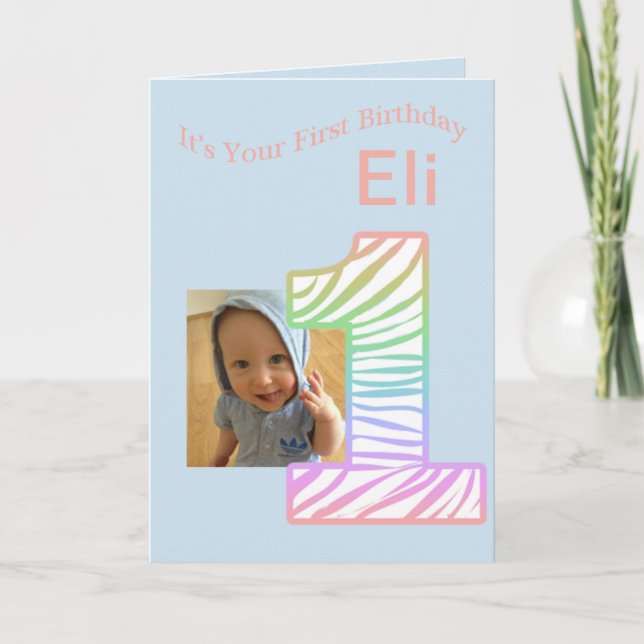 Cartão Rainbow 1  Photo First Birthday Card (Frente)