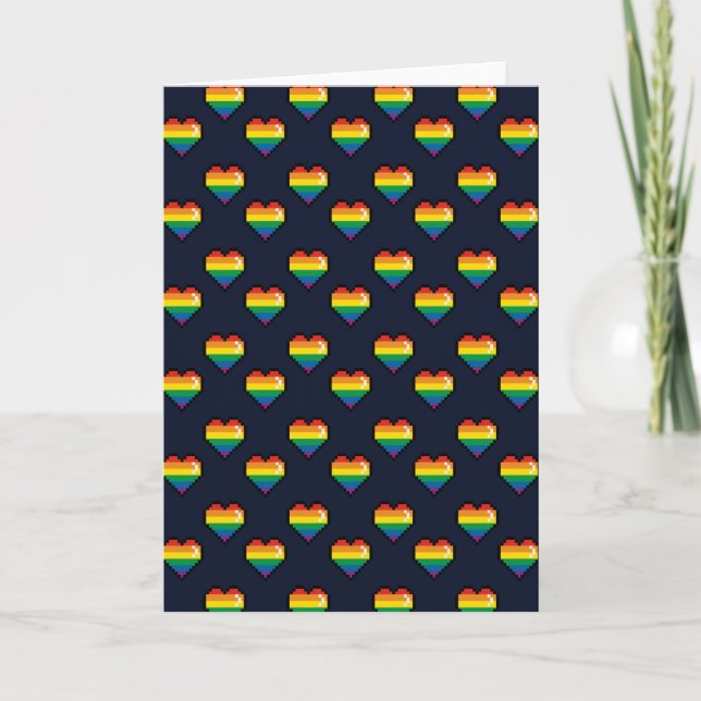 Cartão Rainbow 8 Bit Heart Pattern (Frente)