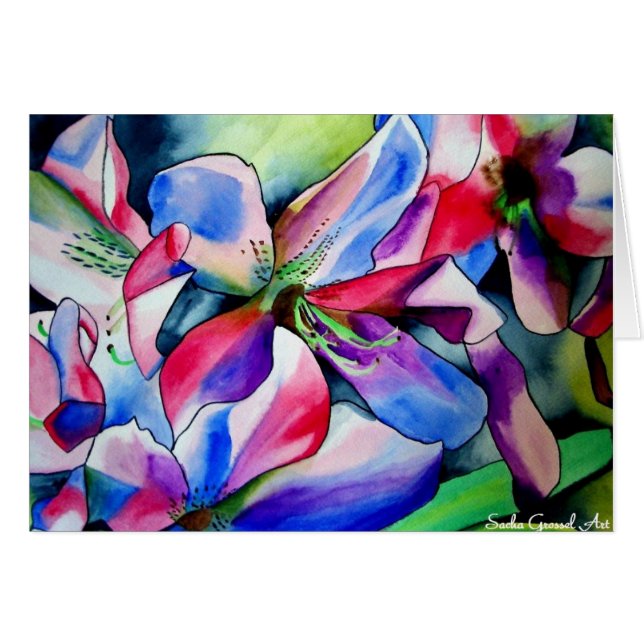 Cartão Rainbow Azalea flor original de aquarela (Frente Horizontal)