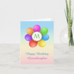 Cartão Rainbow balloons flower monogram Birthday<br><div class="desc">Monogrammed Birthday card for your granddaughter - Rainbow balloons flower.  You can change font,  color and size in front of the card and inside.</div>