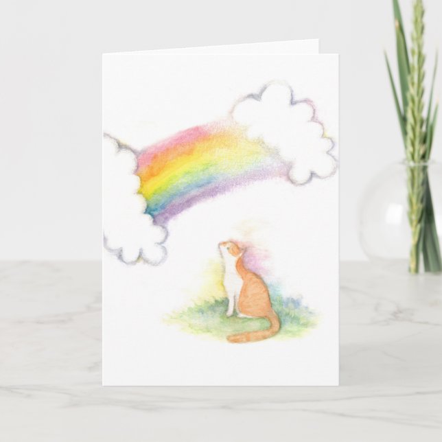Cartão Rainbow Bridge Orange White Cat Sympathy Card (Frente)