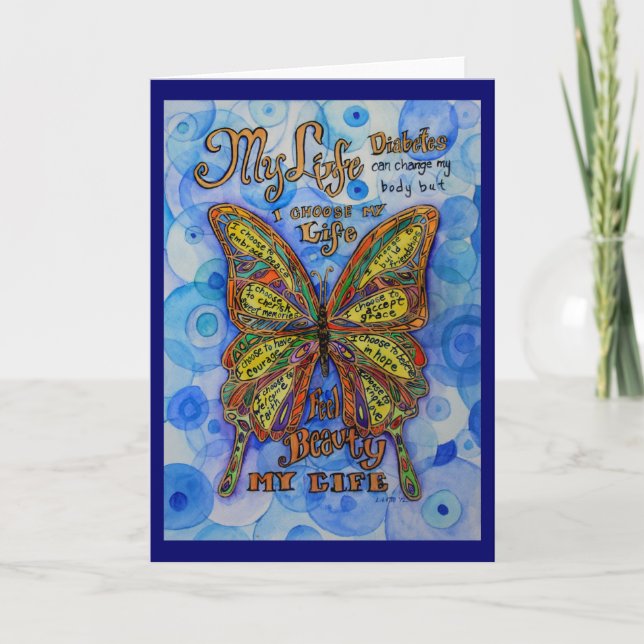 Cartão Rainbow Butterfly Inspirational Diabetes Cards (Frente)