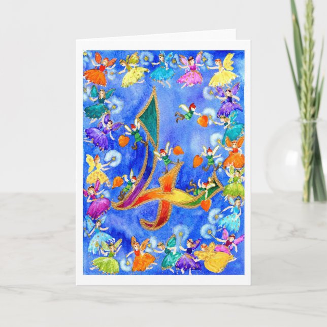 Cartão Rainbow Fairy Happy Quarto Aniversário (Frente)