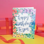Cartão Rainbow Flowers Escoteiro Feliz Aniversário<br><div class="desc">Cartão de aniversário feliz,  colorido no arco-íris,  com um quadro de flores em vermelho,  laranja,  amarelo,  verde,  azul e roxo,  com feliz aniversário para você,  escrito em um encantador roteiro azul de pincel.</div>