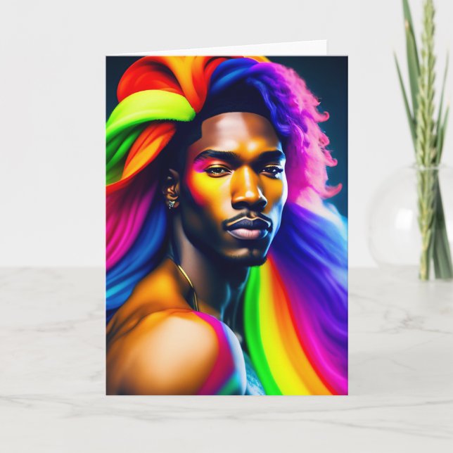 Cartão Rainbow Hair Boy Gay Greetings Card (Frente)