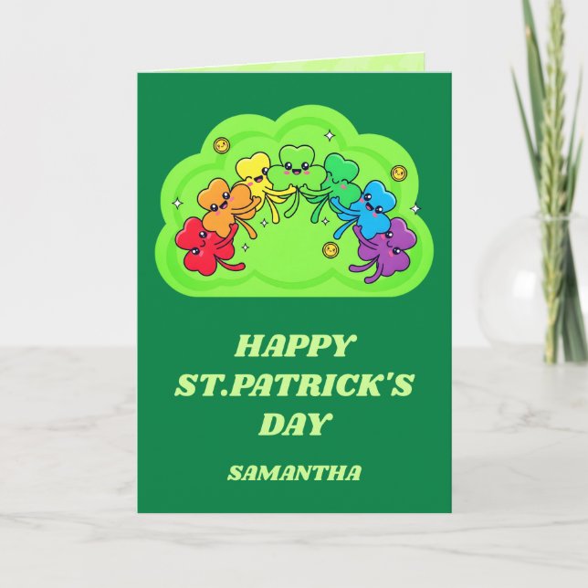 Cartão Rainbow Hugs St. Patrick’s Day Greeting Card (Frente)