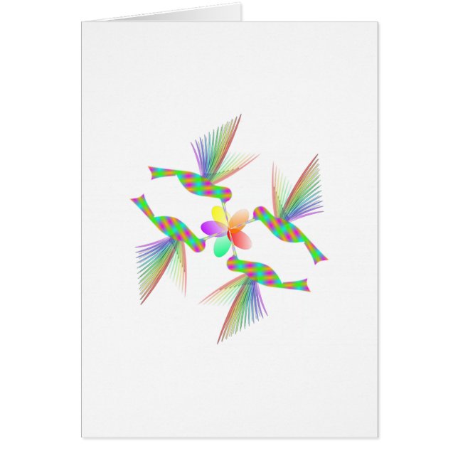 Cartão Rainbow Hummingbird Beijando Uma Flor (Frente)