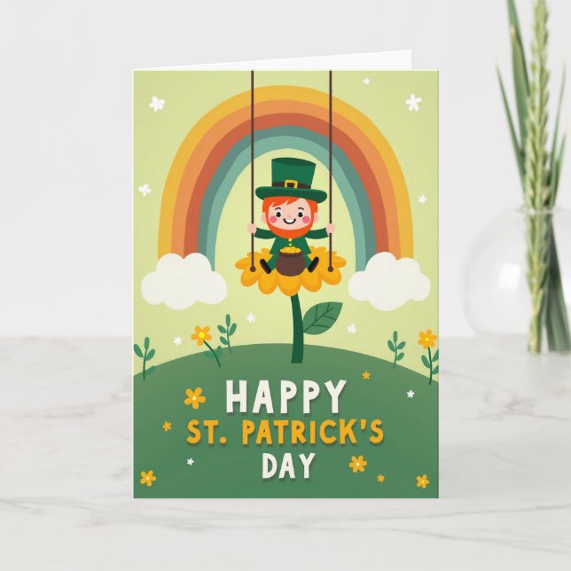 Cartão Rainbow Leprechaun Flower Card (Frente)