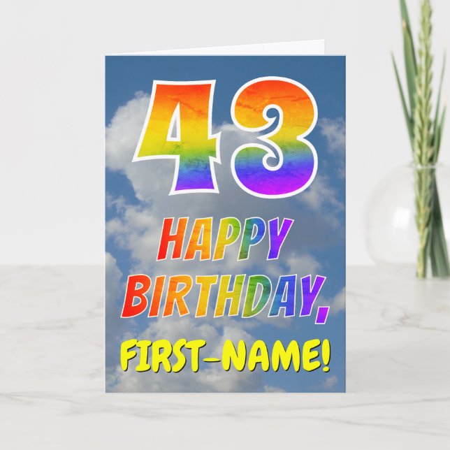 Cartão Rainbow Look "43" & "HAPPY BIRTHDAY", Clouds, Sky (Frente)