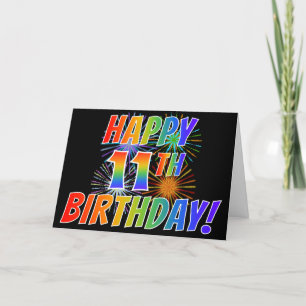 Cartão Rainbow Patterm "FELIZ 11 ANIVERSÁRIO!" + Fogos d
