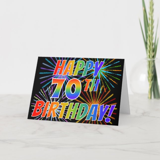 Cartão Rainbow Patterm "HAPPY 70 BIRTHDAY!" + Fireworks (Frente)