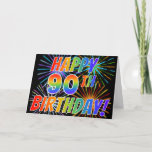 Cartão Rainbow Pattern "HAPPY 90TH BIRTHDAY!"   Fireworks<br><div class="desc">The front of this fun, eye-catching and vibrant greeting card design features a colorful celebratory fireworks inspired pattern, along with the message "HAPPY 90TH BIRTHDAY!" featuring a multicolored rainbow inspired gradient pattern, on a black colored background. The inside features a customizable greeting message, or could perhaps be cleared and left...</div>