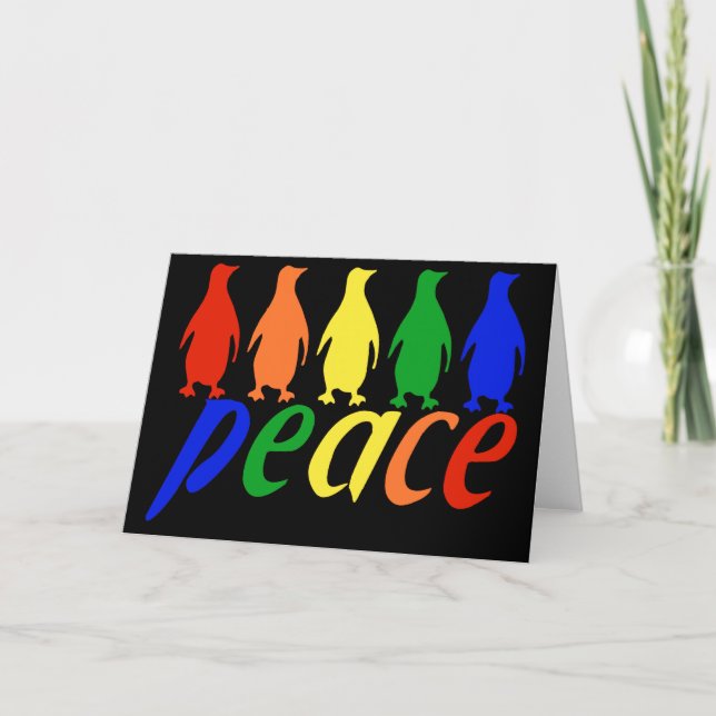 Cartão Rainbow Peace Penguins (Frente)