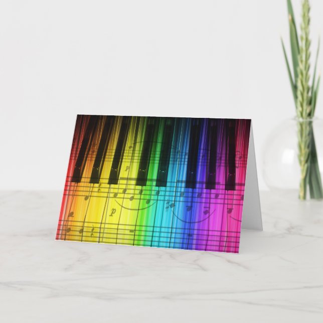 Cartão Rainbow Piano Keyboard and Notes (Frente)