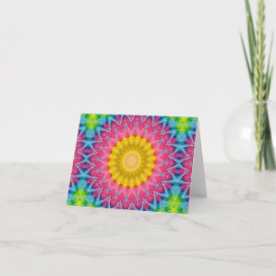 Cartão Rainbow Tie-Dye Mandala com Simetria Vibrante