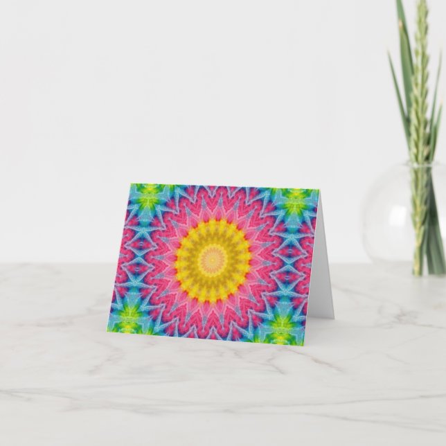 Cartão Rainbow Tie-Dye Mandala com Simetria Vibrante (Frente)