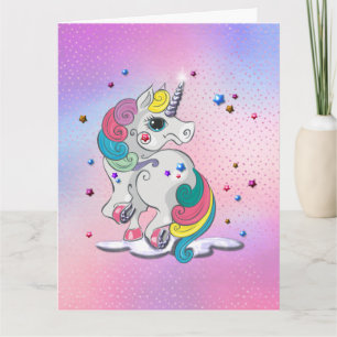 Cartão Rainbow Unicorn e Stars Aniversário
