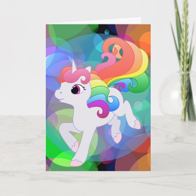 Cartão Rainbow Unicorn Greeting Card (Frente)