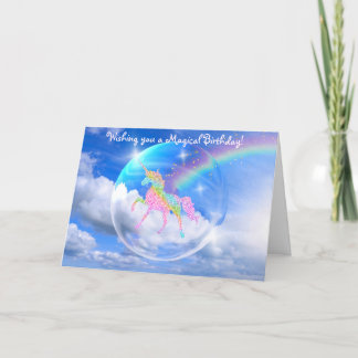 Cartão Rainbow Unicorn in Bubble Birthday