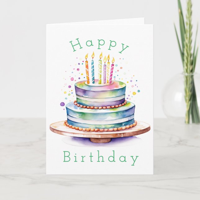 Cartão Rainbow Watercolor Happy Birday (Frente)