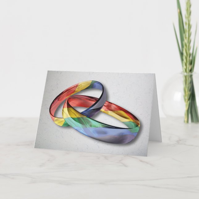 Cartão Rainbow Wedding Rings for Marriage Equality (Frente)
