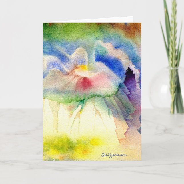 Cartão RainbowVolcano Watercolor Greeting and Note Card (Frente)