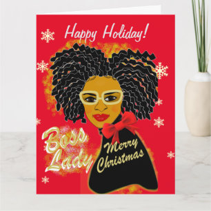 Cartão Rainha da Melanina Chefe Afro Feliz Natal