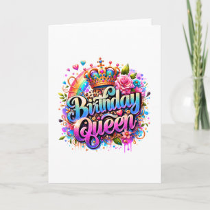 Cartão Rainha de Aniversário Arco-Íris Floral