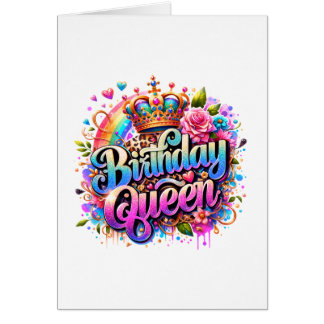 Cartão Rainha de Aniversário Arco-Íris Floral