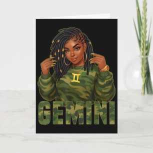 Cartão Rainha de Gêmeos Loca Mulher Negra Camuflagem Sign