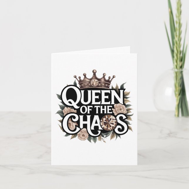 Cartão Rainha do Caos Bold Gem Crown & Floral (Frente)