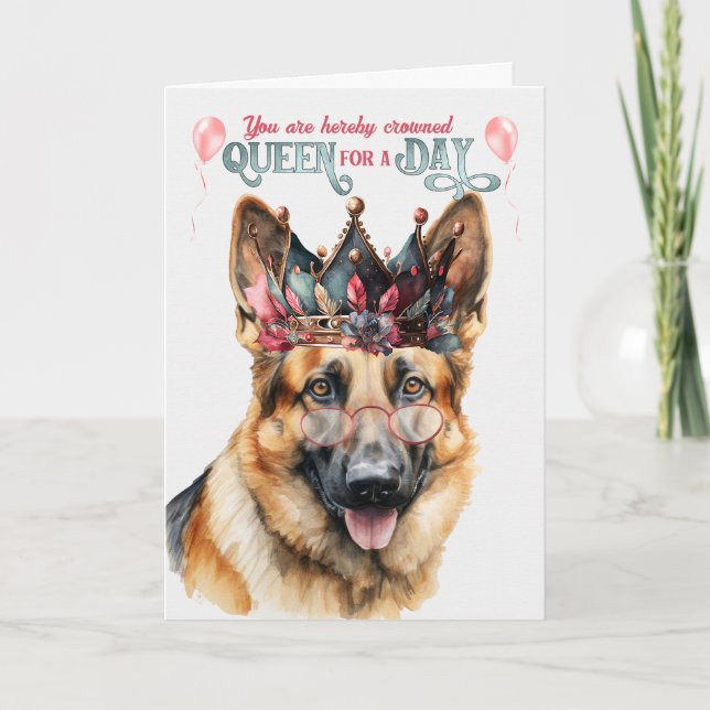 Cartão Rainha german shepherd para um aniversário engraça (Frente)