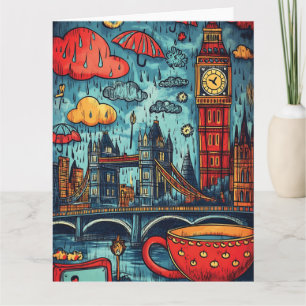 Cartão Rainy Day in London, Ilustração Colorida de Dodle