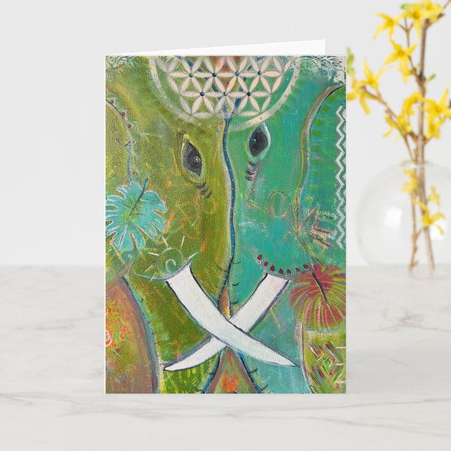 Cartão Raízes da Memória Saudações dos Elefantes -em bran (Flor Amarela)