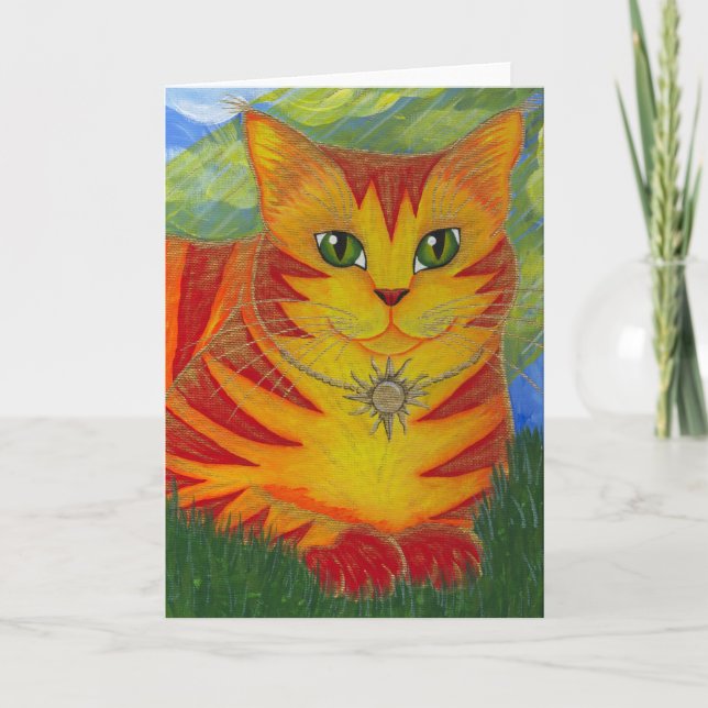 Cartão Rajah Golden Gold Sun Cat Fantasy Art Card (Frente)