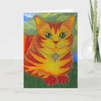 Cartão Rajah Golden Gold Sun Cat Fantasy Art Card