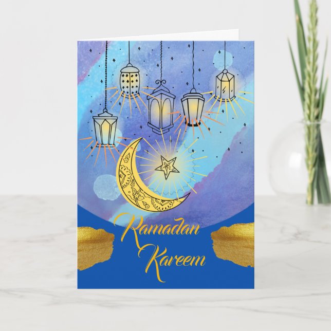 Cartão Ramadan Kareem Lanternas à Noite (Frente)