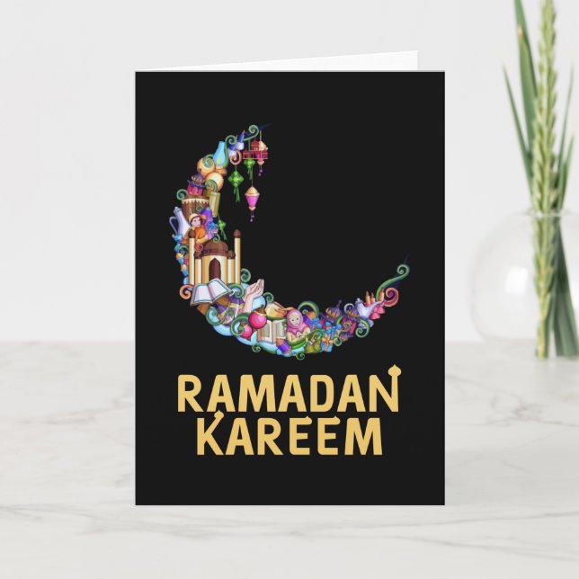 Cartão Ramadan Kareem Mubarak Moon em Festa (Frente)