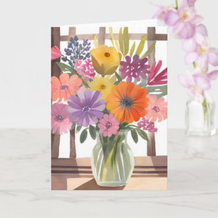 Cartão Ramalhete de Flores da Primavera Aquarela Pastel