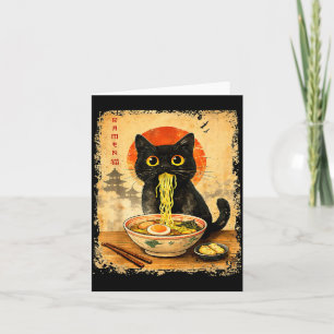 Cartão Ramen de Gato Japonês Gráfico de Gato Engraçado An