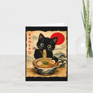 Cartão Ramen de Gato Japonês Gráfico Engraçado Kawaii Ani