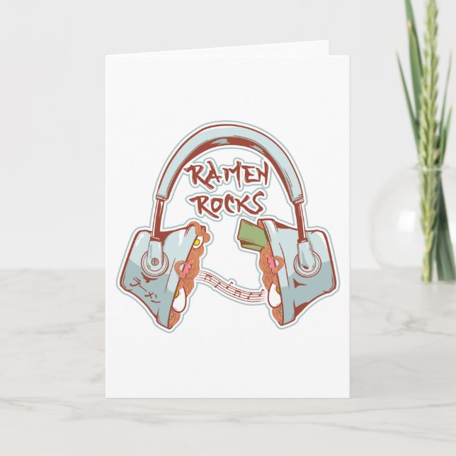 Cartão Ramen noodles rock fones de ouvido engraçados (Frente)