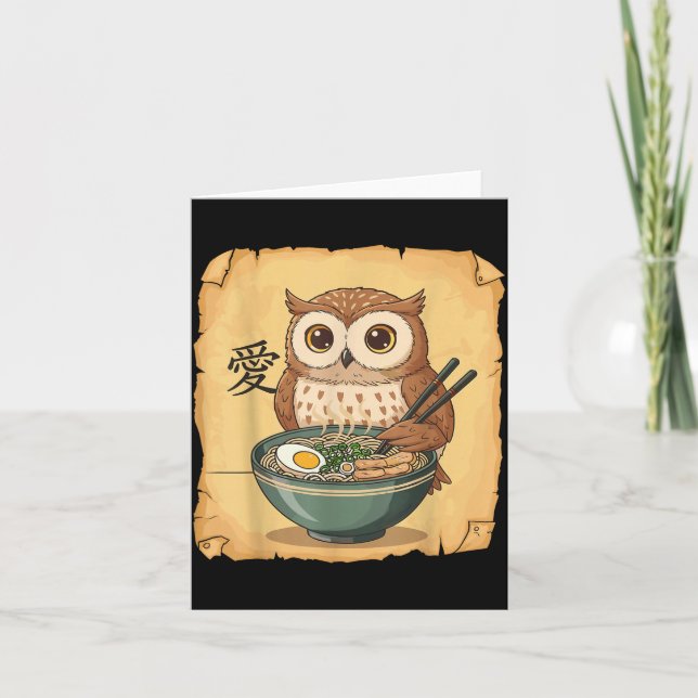 Cartão Ramen Owl Noodle Kawaii Lover Japanese Funny Graph (Frente)